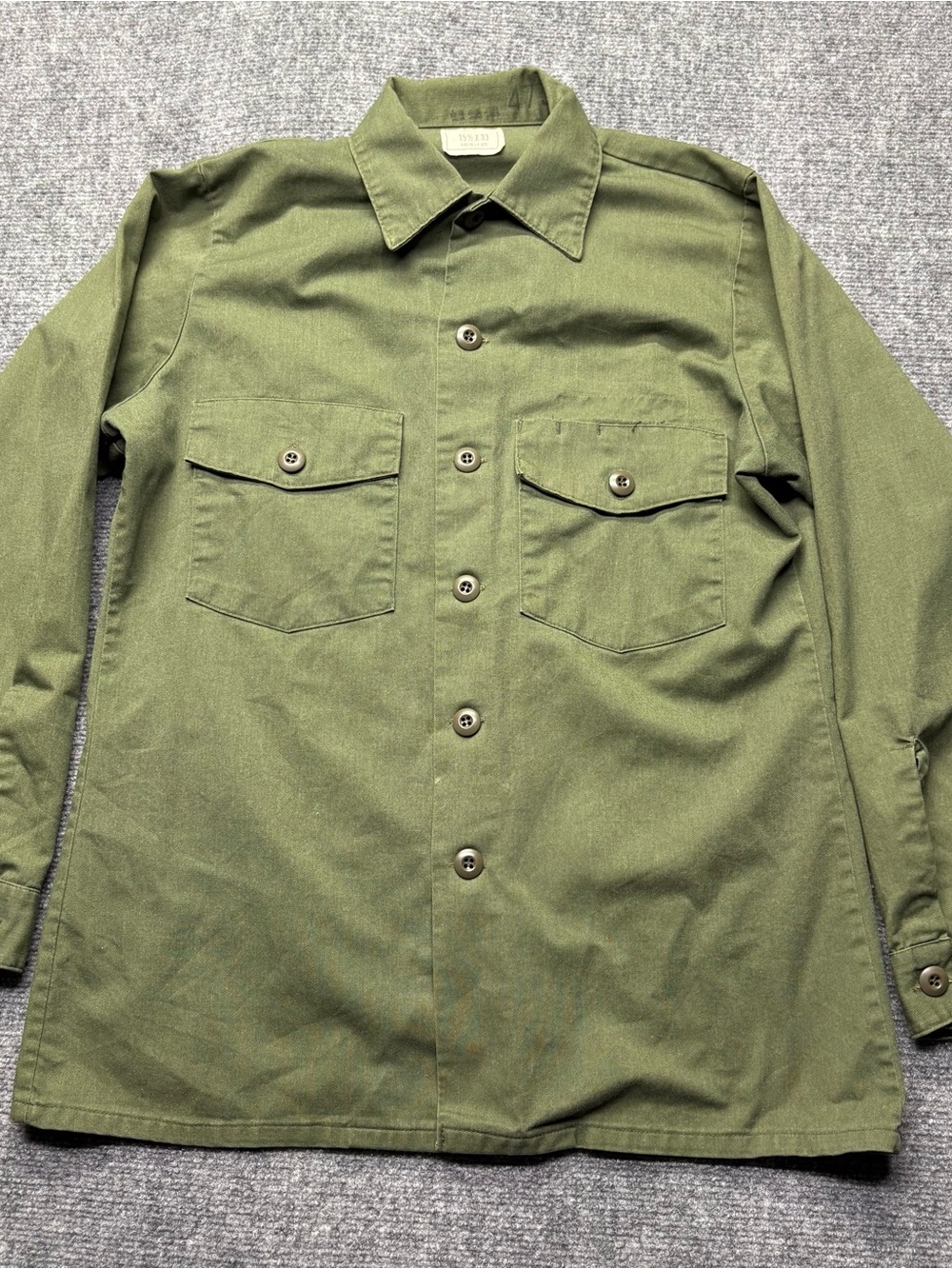 VTG US Army Military Mens M 15.5x33 Green OG-507 Dura Press Utility Shirt